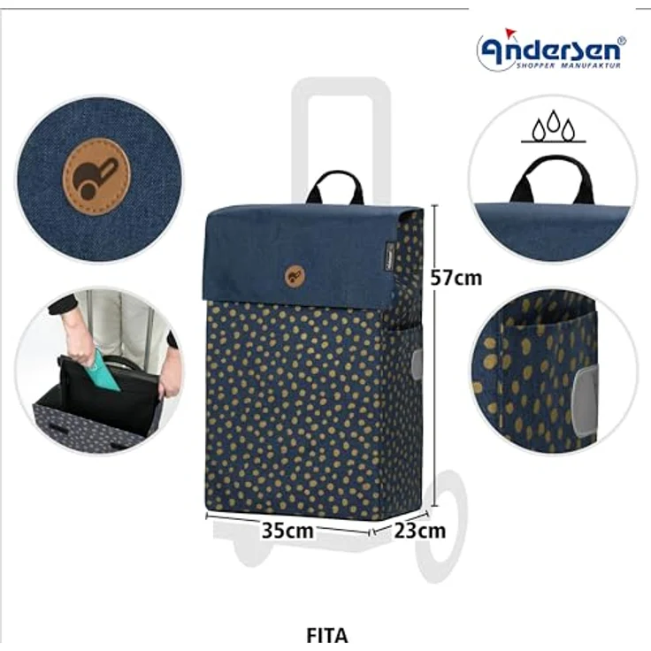 Andersen Shopper Treppensteiger Scala Shopper Fita, Einkaufstrolley 57 cm, blau, 100% Polyester, 35 x 23 cm – Bild 3