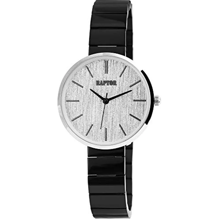 Raptor Damen-Uhr Edelstahl Armband Faltschließe Glitzer Analog Quarz RA10166 (schwarz/silberfarbig)