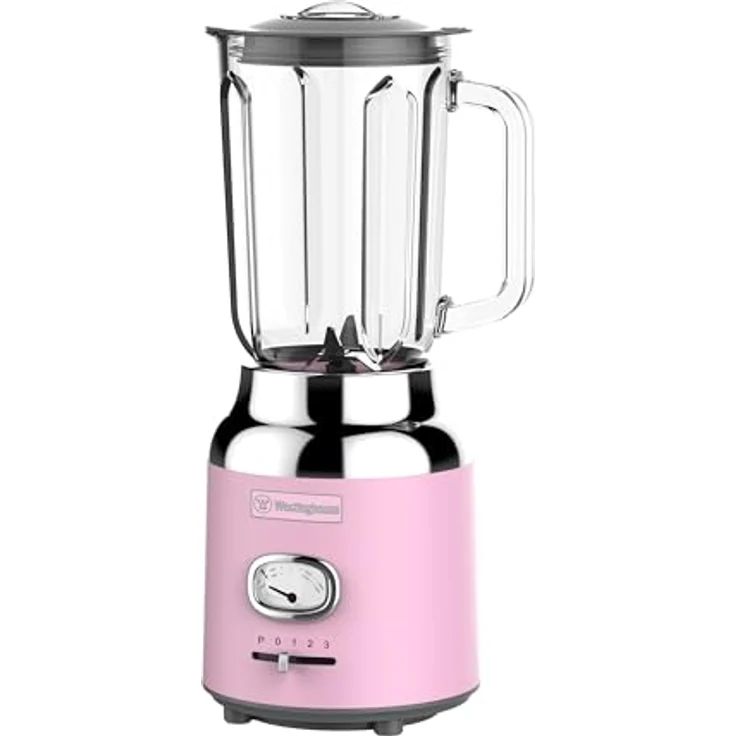 Westinghouse Retro Standmixer, 1.5 Liter Glasbehälter, 3 Geschwindigkeiten, Pulsfunktion, 6 flügliges Spezialmesser, Edelstahl, Rutschfeste Füße, BPA frei, 600 Watt, pink – Bild 1