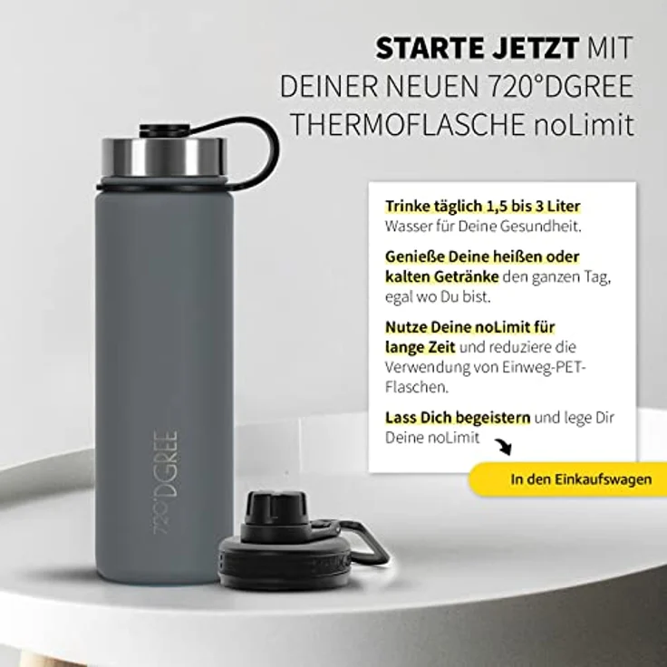 Trinkflasche Doppelwandig Edelstahl 710ml Isolierflasche m. Gratis Sportdeckel 720 DGREE noLimit stone gray – Bild 5