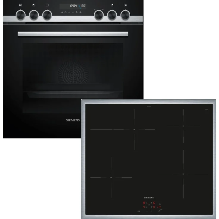Siemens Einbau-Herd-Set PQ521IA03: EI645CFB6E + HE578GBS4, iQ500, activeClean, cookControl30, 3D Heißluft, schwarz & Edelstahl