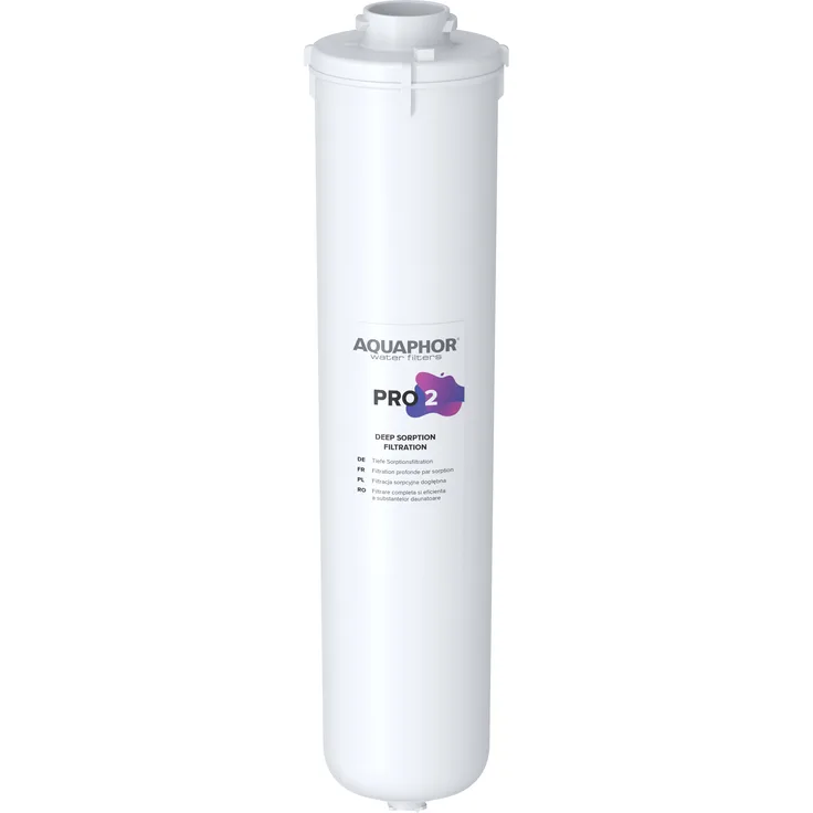 Aquaphor International OÜ AQUAPHOR PRO 2 Wasserfilter CarbFiber-Blocktechnologie aus Aktivkohle aus Kokosnussschalen und Ionenausstauscher-Mikrofaser AQUALEN™, chlorreduzierend, 2 Mikrometer, Kunststoffgehäuse, 313 x 85 mm, blau