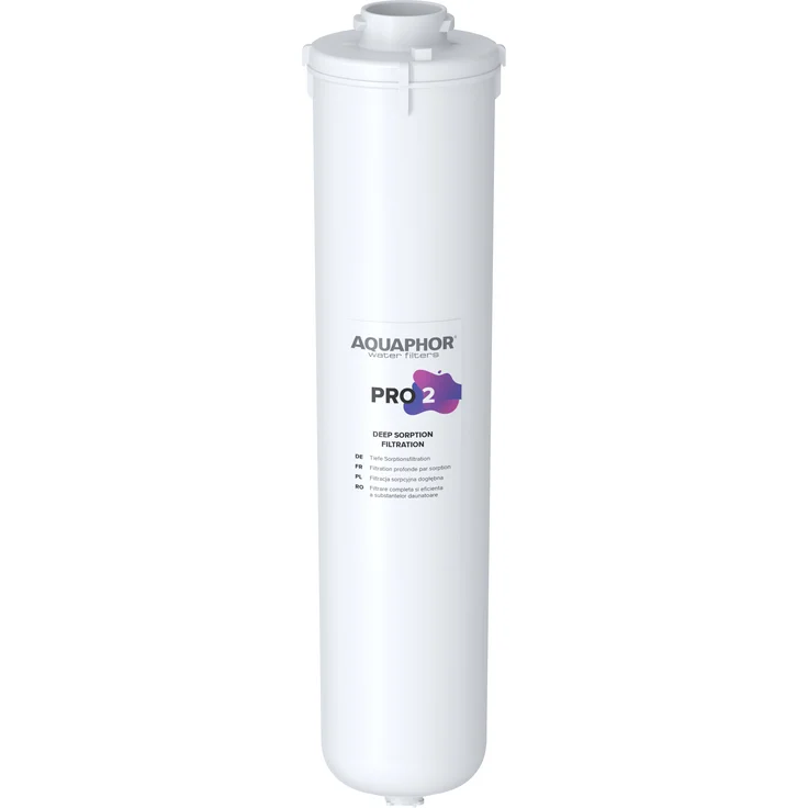 Aquaphor International OÜ AQUAPHOR PRO 2 Wasserfilter CarbFiber-Blocktechnologie aus Aktivkohle aus Kokosnussschalen und Ionenausstauscher-Mikrofaser AQUALEN™, chlorreduzierend, 2 Mikrometer, Kunststoffgehäuse, 313 x 85 mm, blau – Bild 1