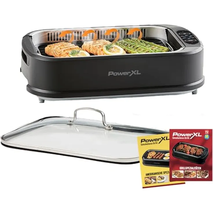 PowerXL Smokeless Grill - Elektro Grill mit Anti-Haft-Beschichtung, Thermo-Glasdeckel und 1500 Watt