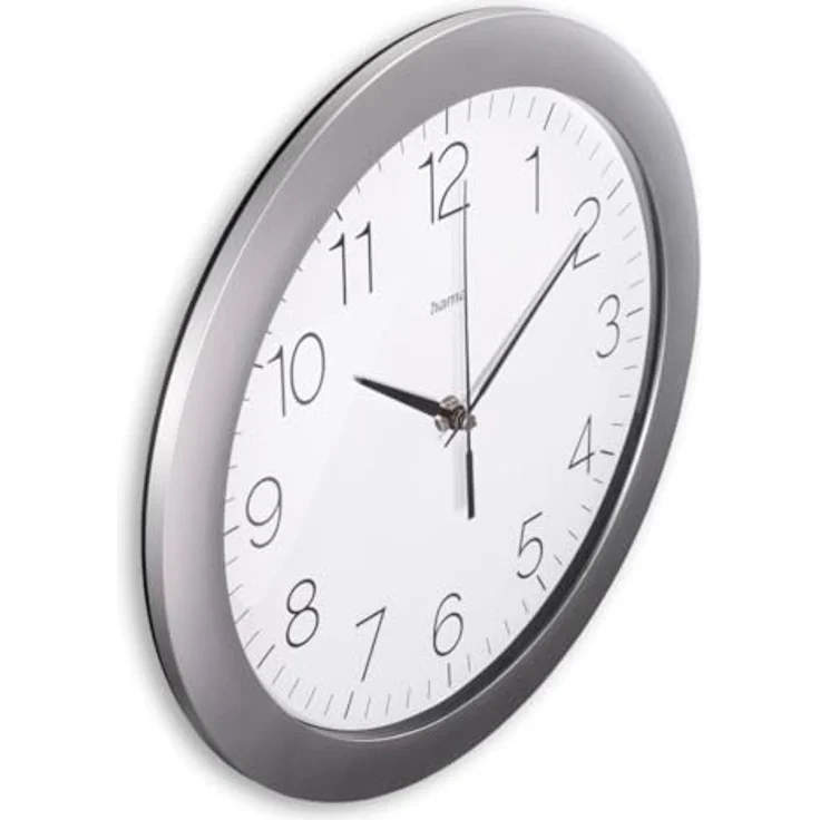 Hama Funkwanduhr Teneriffa Silber (DCF Funkuhr, Ø 30cm, extra große Zeitanzeige, analoge Wanduhr, inkl. Batterie) – Bild 2