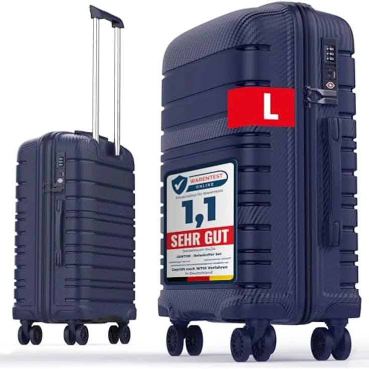 GENTOR Koffer Reisekoffer Carbonoptik Hartschalenkoffer Trolley mit TSA-Schloss, leicht und mittelgroß (Navy Blau, L), 68 Liter