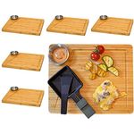 DuneDesign 6 Personen Raclette Teller Set - 30x25 Raclette Brettchen Holz mit Dipschale - Raclette Pfännchen Untersetzer Holz Raclette Holzbrettchen Untersetzer Raclette Pfännchen Zubehör für Raclette