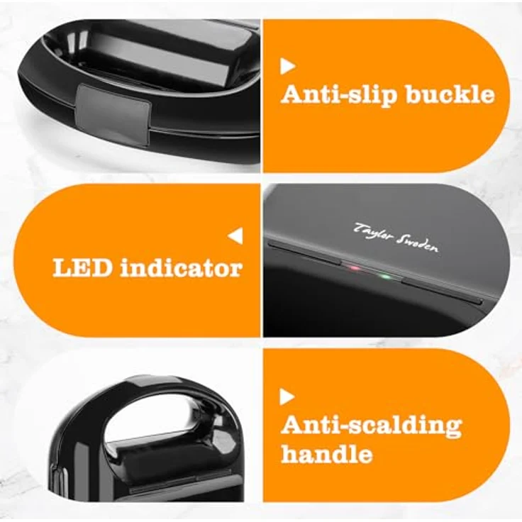 Taylor Swoden Bruno 3 in 1 Sandwichmaker, Waffeleisen, Backblech, 1200 W, für 4 Sandwiches, BPA-frei, Antihaft-Blech, 180° Wendung – Bild 4