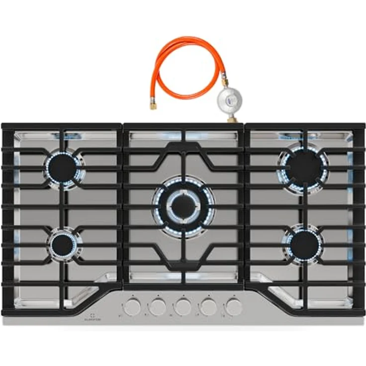 Klarstein Turbocast Gaskochfeld 5-Brenner Edelstahl 304, 3,4 kW Wokbrenner, Gusseiserne Pfannenhalter, Elektrische Zündung, Sicherheitsabschaltung, LPG-Umrüstsatz – Bild 1
