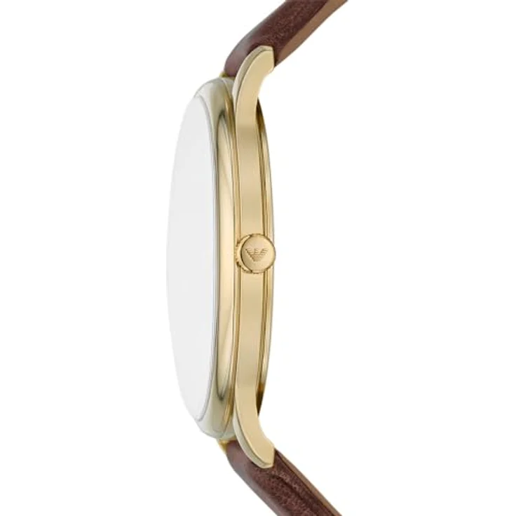 Emporio Armani AR11610, Herrenuhr aus Edelstahl mit goldenem Gehäuse, braunem Lederarmband und cremefarbenem Ziffernblatt, Quarzwerk, 42 mm Durchmesser – Bild 4