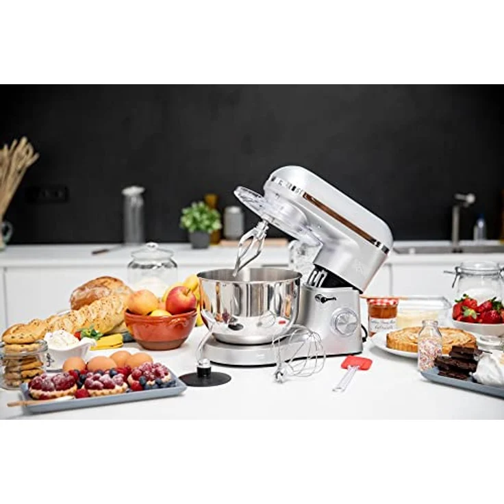 Kitchen Move Küchenmaschine, 1500W, 5,5L Edelstahlschüssel, 6 Geschwindigkeiten, Puls-Funktion, silber – Bild 8