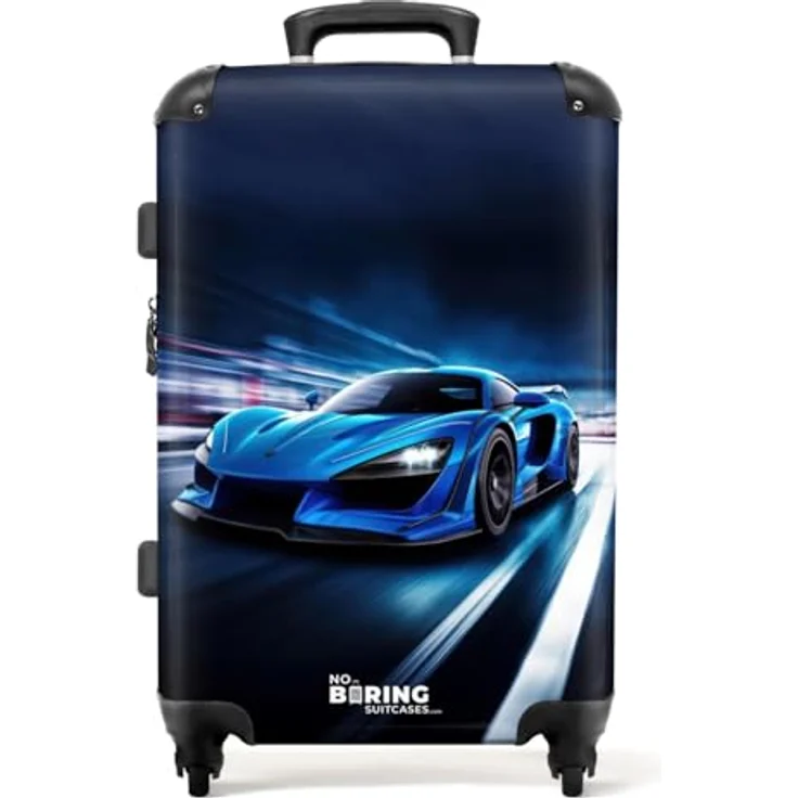 NoBoringSuitcases.com© Kinderkoffer Auto - Blau - Jungen - Kind 67 cm - 72 L, 4 Rollen, Mittelgroßer Reisekoffer mit Rollen für 20kg – Bild 2
