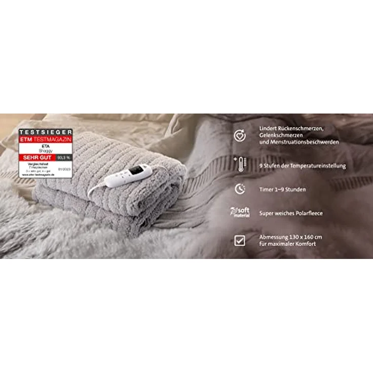 ETA Heizdecke Shaggy mit 9 Stufen der Temperatureinstellung - Abmessung 130x160 cm, Polar Fleece Material, Timer 1-9 Stunden – Bild 3