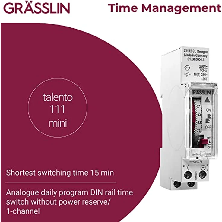 GRÄSSLIN talento 111 mini Verteilerschaltuhr analog mit 1 Kanal und Tagesprogramm, Synchronantrieb, 01.06.0004.1 – Bild 6