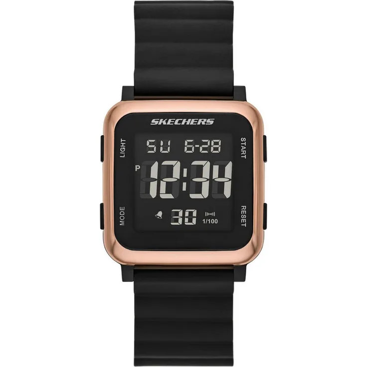 Skechers Chronograph BECKWORTH SR6311, digitale Damenuhr mit Silikonarmband und Stoppfunktion, quadratisches Design