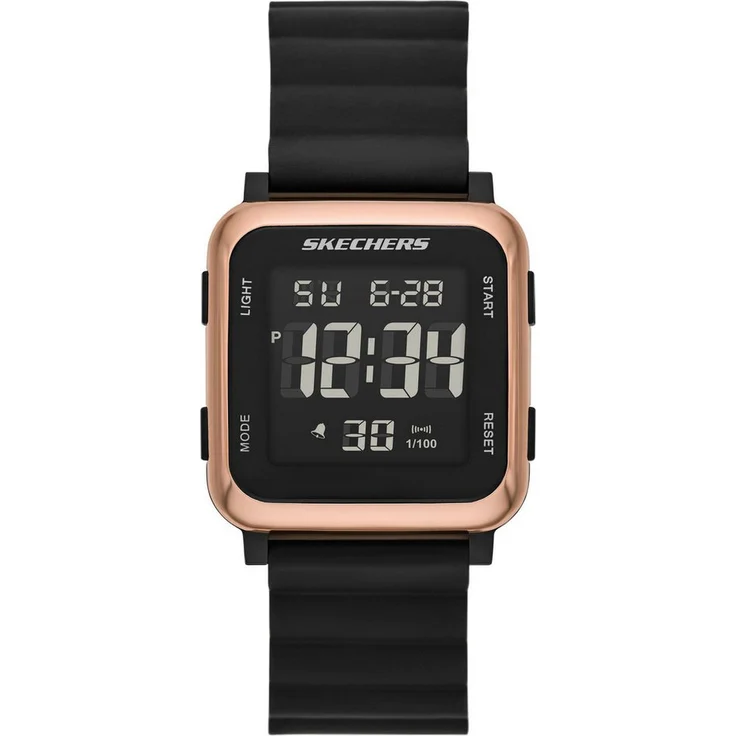 Skechers Chronograph BECKWORTH SR6311, digitale Damenuhr mit Silikonarmband und Stoppfunktion, quadratisches Design