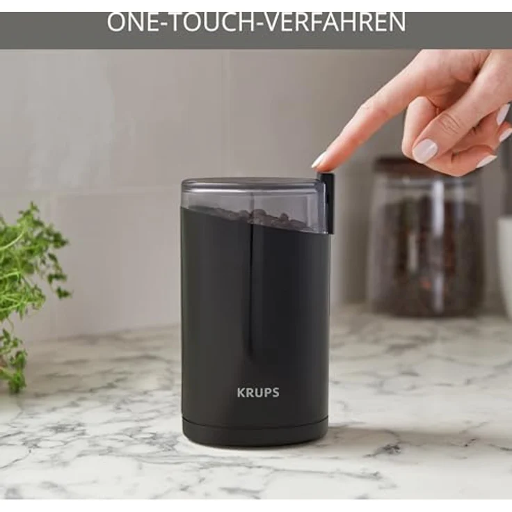 Krups F20342 Kaffeemühle und Gewürzmühle in Einem, Leistungsstarker Motor, Mahlgrad variabel, 75g Füllmenge, Schlagmesser aus Edelstahl, Sicherheitsdeckel, Anti-Rutsch-Füße, Schwarz – Bild 2