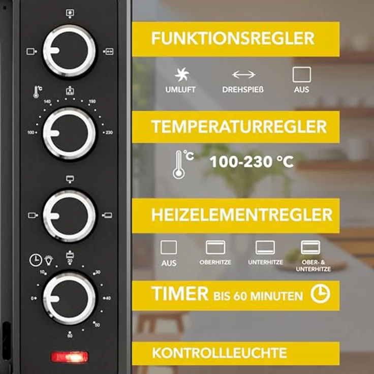 Heinrich´s Minibackofen 30L mit Umluft, Drehspieß und Airfryer-Einsatz, schwarz, 1600W, inkl. Timer und Zubehör – Bild 4