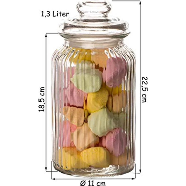 BigDean 6x Bonbongläser Bonboniere 1,3 Liter - Vintage Vorratsgläser mit luftdichtem Deckel - Ideal für Süßigkeiten, Kekse, Kräuter & Gewürze – Bild 4