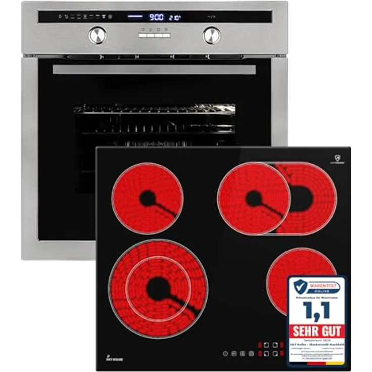 KKT KOLBE Autarkes Herdset 60cm mit Einbaubackofen EB8013ED, Kochfeld CH5901RL, Drehspieß, Kerntemperaturfühler, Grill, Heißluft, Teleskopauszüge, Automatik-Timer - SET8013CH59RL