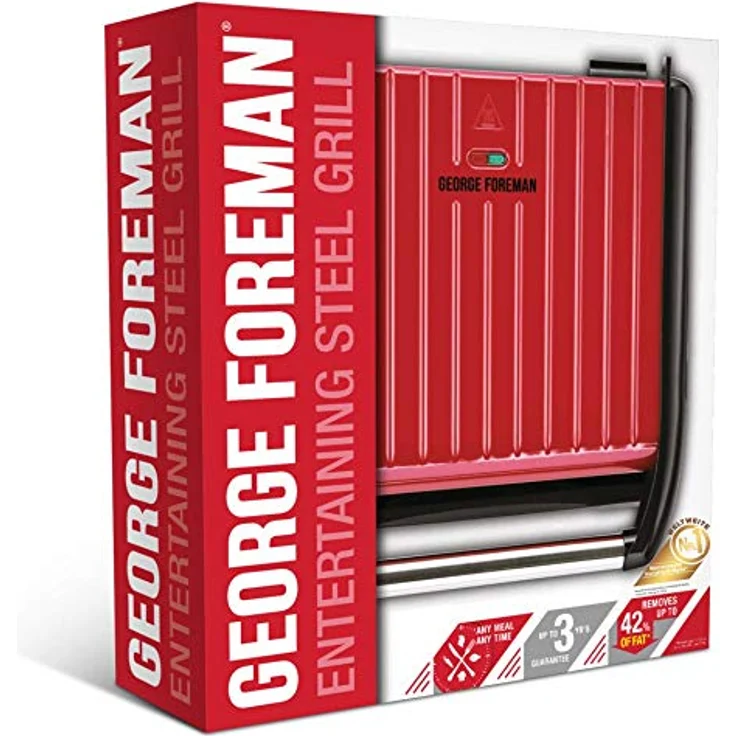 George Foreman 25050-56 Fitnessgrill Entertaining Steel, Kontaktgrill, Panini- und Sandwichgrill, 33 x 22 cm große Grillfläche für bis zu 7 Portionen, Edelstahl-rot – Bild 3