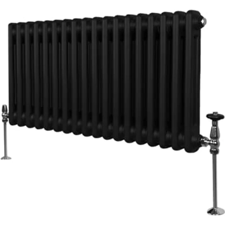 Monster Shop Traditioneller 2-Spalten-Heizkörper 300 x 832mm, Horizontaler Wandheizkörper aus mattem Schwarz Kohlenstoffstahl mit 1975 BTU Wärmeleistung, inkl. Reinigungsbürste und Befestigungsset – Bild 1