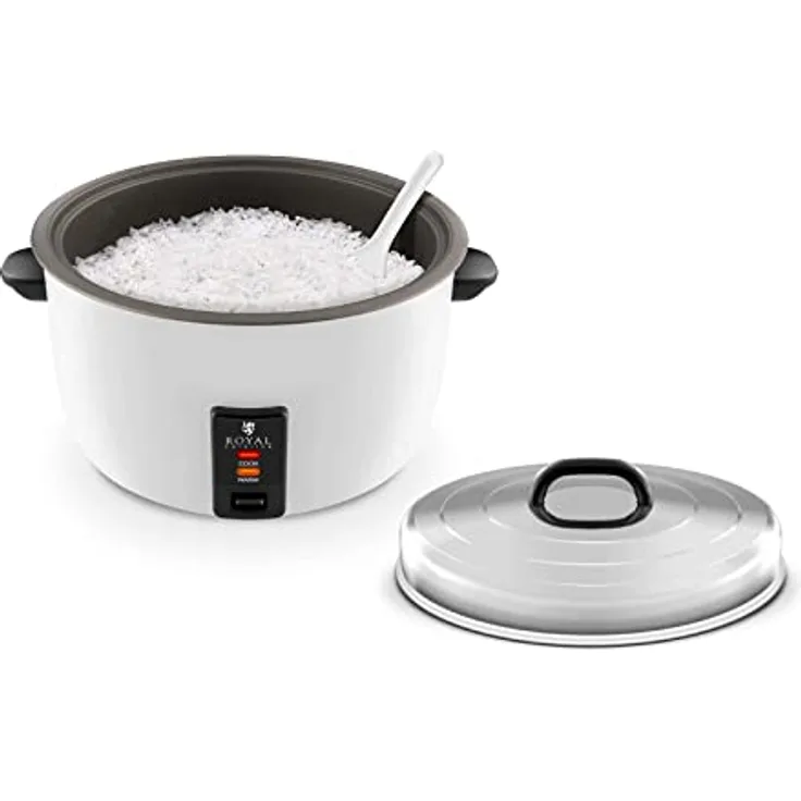 Royal Catering RCRK-10A Reiskocher Dampfgarer Multikocher (23 L, Warmhaltefunktion, 2950 W, antihaftbeschichteter Gartopf, Ø Topf 44 cm, inkl. Messbecher und Reislöffel) Weiß