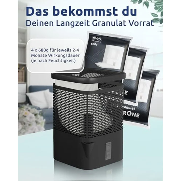 BonAura® AirOne Luftentfeuchter Nachfüllpack, 4er Set 680g Granulat für Wohnräume, effektiv gegen Schimmel & Gerüche – Bild 3