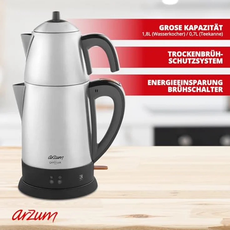 Arzum Cayci Lux, Wasserkocher, Silber, Edelstahl Teebereiter – Bild 3