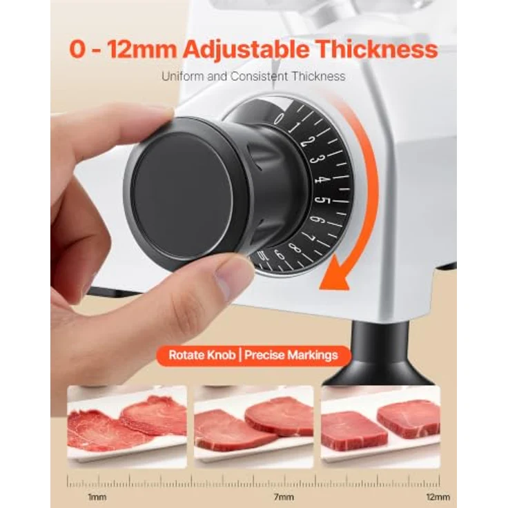 VEVOR Elektrische Aufschnittmaschine 250 mm, 240 W Allesschneider mit integriertem Schärfer und 0-12 mm Schnittstärke für gefrorenes Fleisch und Schinken – Bild 4