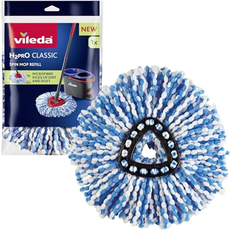 Vileda H2PrO Wischmopp-Ersatzkopf, Mikrofaser-Moppkopf für hartnäckigen Schmutz, waschbar und langlebig, 1er Pack für alle Hartböden – Bild 1