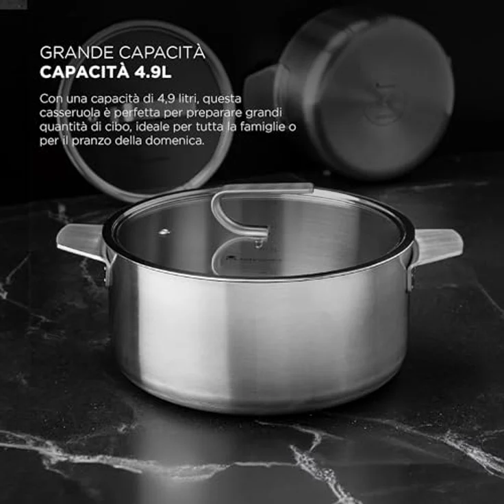 MasterPRO SIGMA - Kochtopf mit Deckel 4.9L 24x11 cm Edelstahl - 3 Schichten für optimale Wärmeleitfähigkeit - Matte Oberfläche mit Skala - Vielseitig für Alle Kochumgebungen – Bild 3