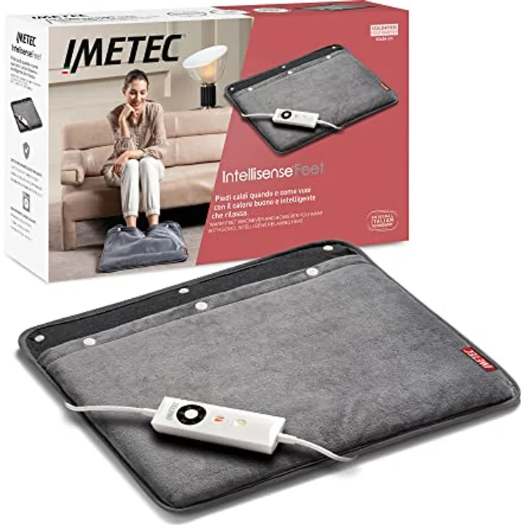 Imetec Fußwärmer, Intellisense-Technologie, weiches Gewebe, digitale Steuerung mit 5 Temperaturen, automatische Abschaltung, Elektro-Block-Sicherheitssystem, maschinenwaschbarer Bezug, 52x54 cm