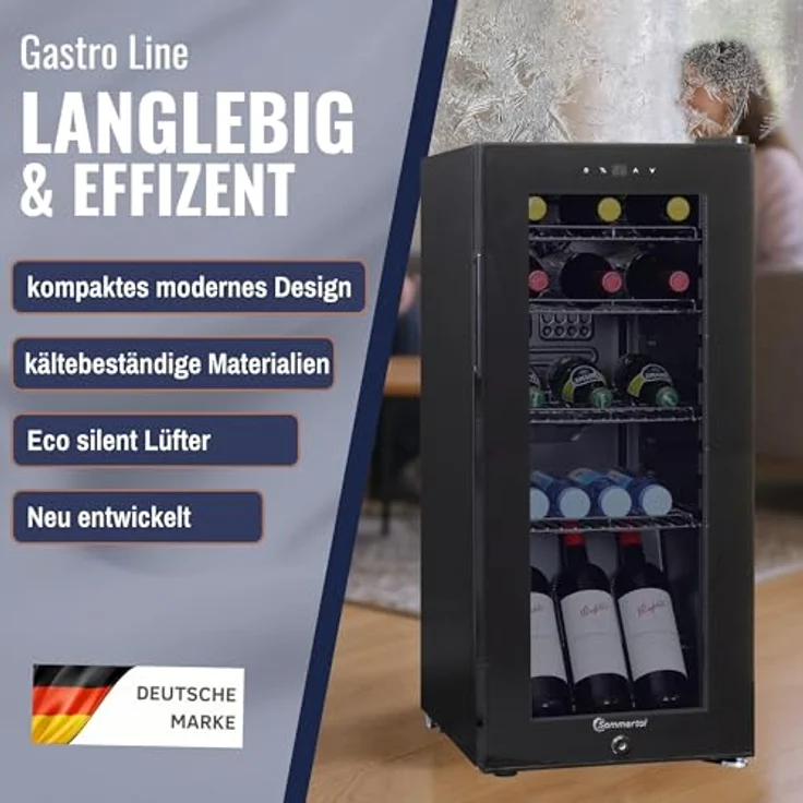 Sommertal Kühlschrank GK60, 60L Getränkekühlschrank mit Glastür, Touchscreen, LED-Beleuchtung und Schloss, schwarz – Bild 4