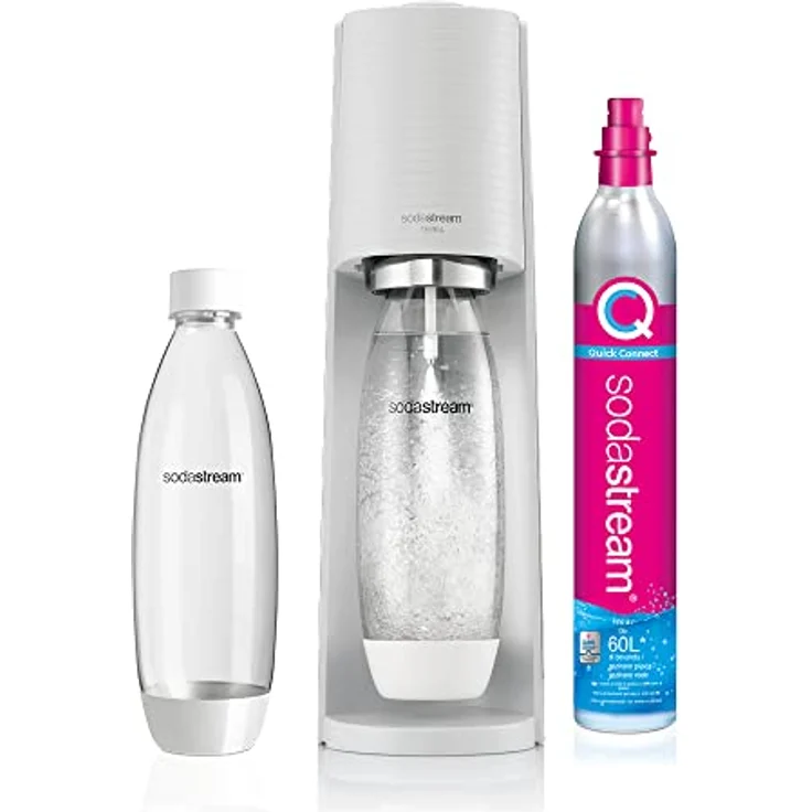 SodaStream Wassersprudler Terra White Value Pack x2 mit 2 geschmolzenen Flaschen, spülmaschinenfest, 1 Liter und 1 CO2-Zylinder Quick Connect zum Gasieren von bis zu 60 l, 2270215, Weiß Matt – Bild 2