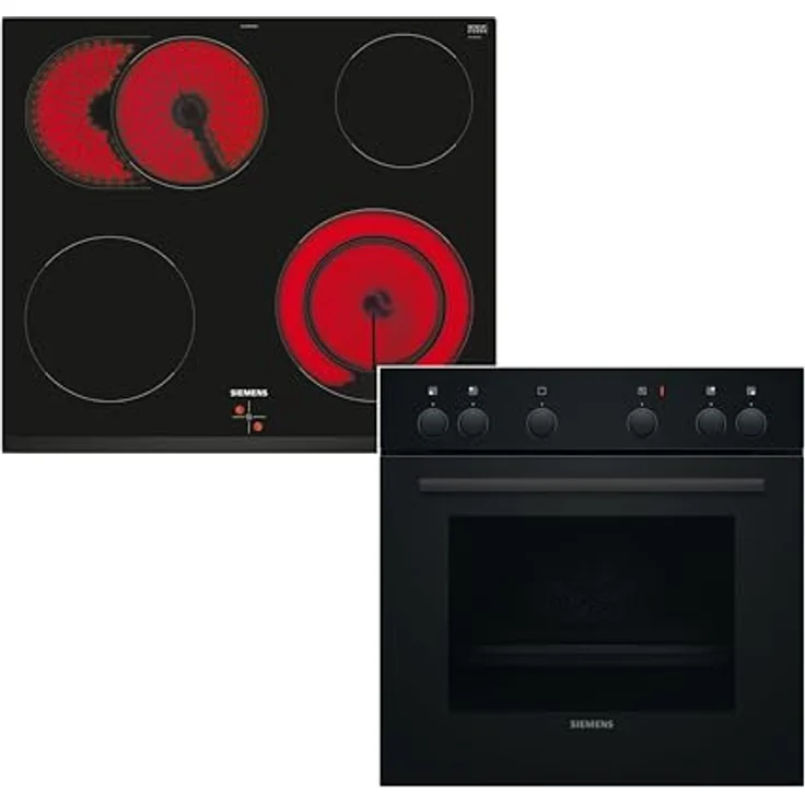 Siemens EQ110KAFB Einbau-Herd-Set, Ofen HE010FBA1 iQ100 mit Schnellaufheizung und 3D Heißluft, Elektro-Kochfeld EA631GNA1E iQ300 mit Zweikreis-Kochzone 21 cm und zuschaltbarer Bräterzone, schwarz – Bild 1