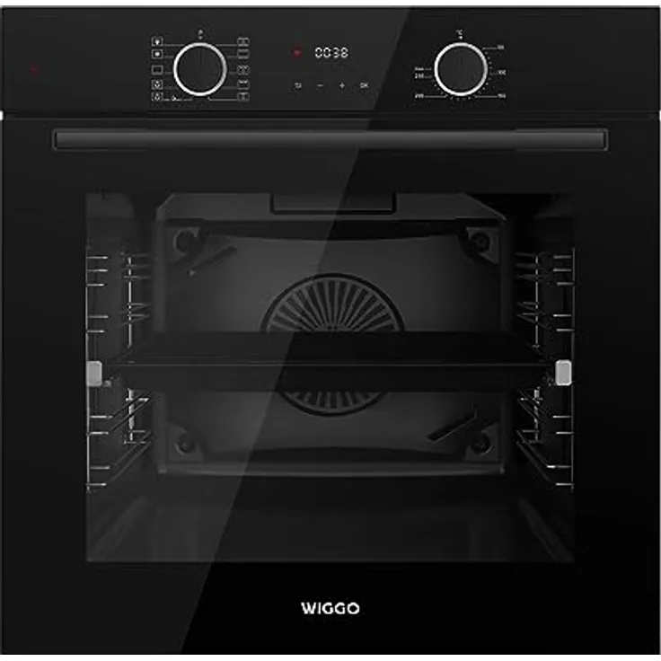 Wiggo WO-BFA610 Einbau-Backofen, schwarz, 60 cm, 73 l, Airfryer, Ober- & Unterhitze, Heißluft, Grillen, Auftauen, 4 Bleche, Konfektion - Preisvergleich