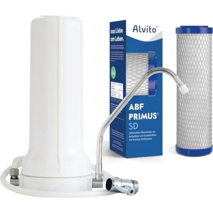 Alvito Auftisch Basic Wasserfilter Set Pure, inkl. Primus SD, leistungsstarke Aktivkohlefilterung, einfache Montage ohne Werkzeug