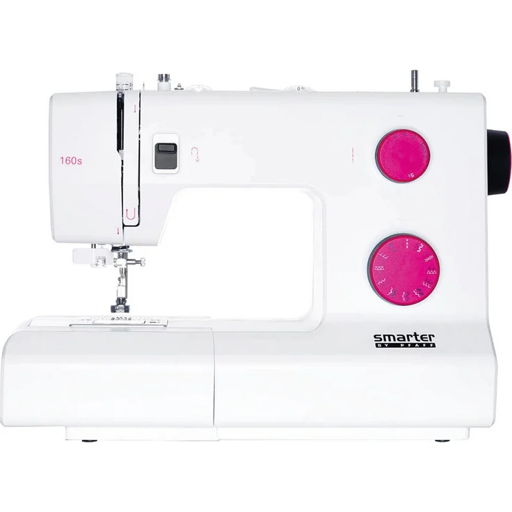 PFAFF Nähmaschine Smarter 160s, Integrierter Nadeleinfädler, Verstellbare Stichbreite bis 6 mm, Automatisches Knopfloch, Stabiler Kofferhaube