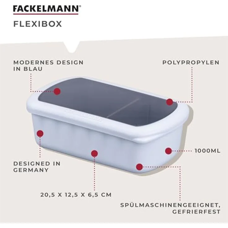 Fackelmann Flexibox blau, 1000 ml Aufbewahrungsbox mit TPE-Deckel, robust, flexibel und spülmaschinengeeignet, Designed in Germany – Bild 3