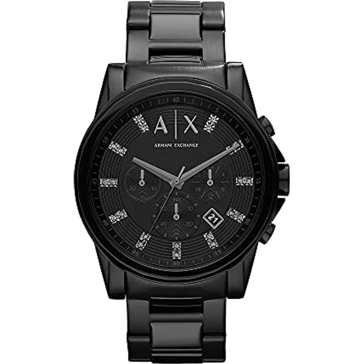 Armani Exchange Uhr für Männer , QuarzChronographenwerk, 45mm schwarzes Edelstahlgehäuse mit Edelstahlarmband, AX2093