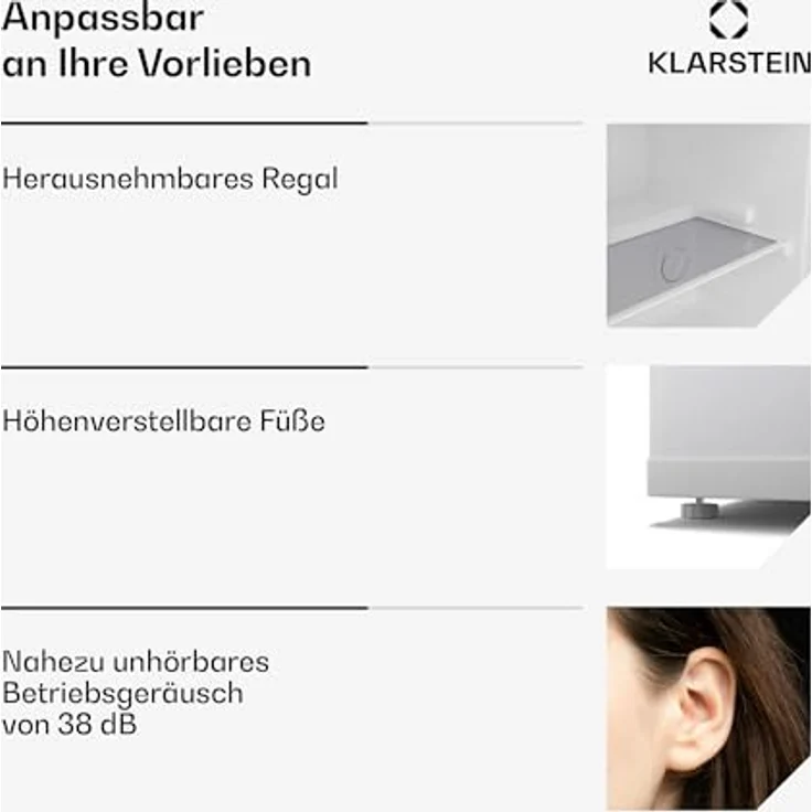 Klarstein Irene Mini-Gefrierschrank, 31L Kühl-/Gefrierkombination Mit Temperaturregelung -24 °C bis 10 °C, Energieeffizient, Leise 38 dB, Weiß - Für Schlafzimmer & Kleine Räume, Kompaktes Design – Bild 5