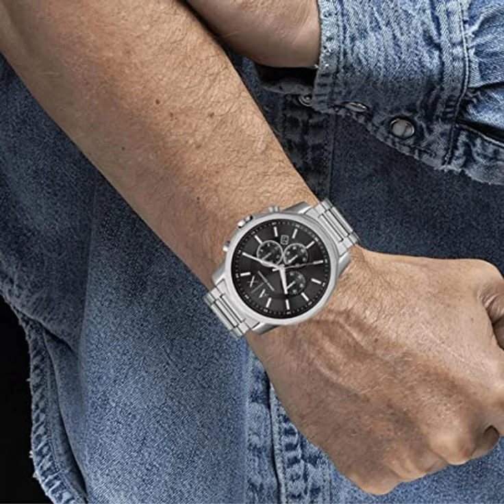 Armani Exchange Herrenuhr , Chronographenwerk, 44mm Silbernes Edelstahlgehäuse mit Edelstahlarmband, AX1720 – Bild 4