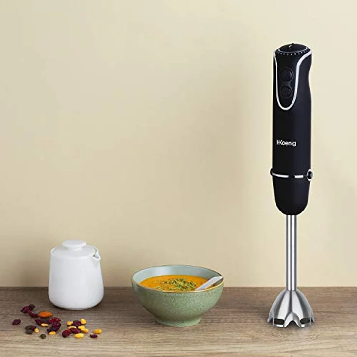 H.Koenig MIX75 Stabmixer-Set - Mixbecher, Schneebesen und Pürierstab - 5 Geschwindigkeitsstufen - 750 W - Spülmaschinenfest - Edelstahl - schwarz – Bild 7
