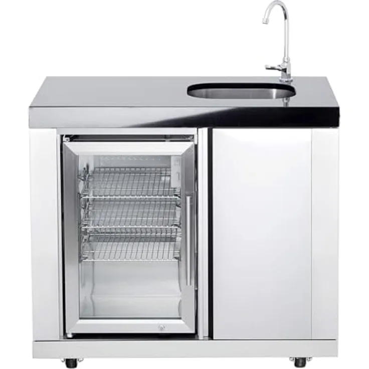 ALLGRILL Modul 1 - Anbauwaschbecken/Kühlschrankkombination, CASO Kühlschrank, Volledelstahl, schwarz