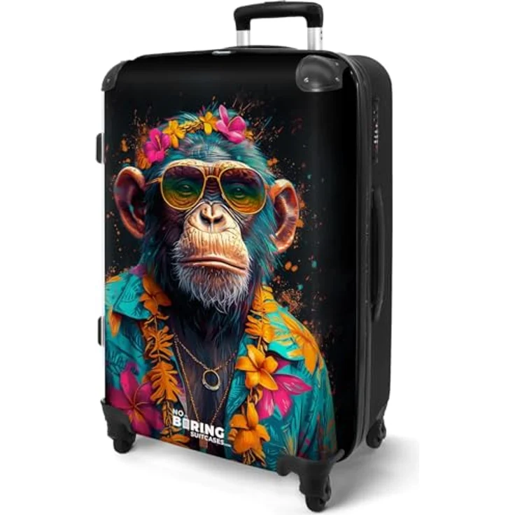 NoBoringSuitcases.com© Hartschalen-Trolley Schimpanse mit Hawaii-Bluse 67x43x25cm, 4 Rollen, Koffer Mittelgroß, Suitcase für Erwachsene, Hochglanz bunt – Bild 2