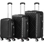 Zelsius Koffer Set 3 Stück, Schwarz | ABS Hartschalenkoffer mit Zahlenschloss, Doppelrollen und Innen Trennwand | Handgepäckkoffer, Hartschalenkoffer Set 3 teilig, Trolley, Koffer Groß, Luggage Set