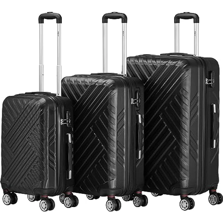 Zelsius Koffer Set 3 Stück, Schwarz | ABS Hartschalenkoffer mit Zahlenschloss, Doppelrollen und Innen Trennwand | Handgepäckkoffer, Hartschalenkoffer Set 3 teilig, Trolley, Koffer Groß, Luggage Set – Bild 1
