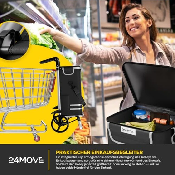 24MOVE® Einkaufstrolley Vehlo, klappbar mit 55L Kühlfach, faltbarer 3in1 Trolley - Sackkarre und Tasche, bis 30kg belastbar, schwarz – Bild 4