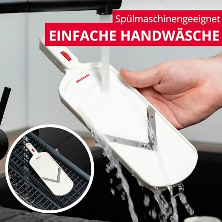 Westmark Gemüseschneider- -hobel mit verstellbarer Schnittstärke, Edelstahlklinge, V-Hobel, Weiß-Silber, 11472260 – Bild 7